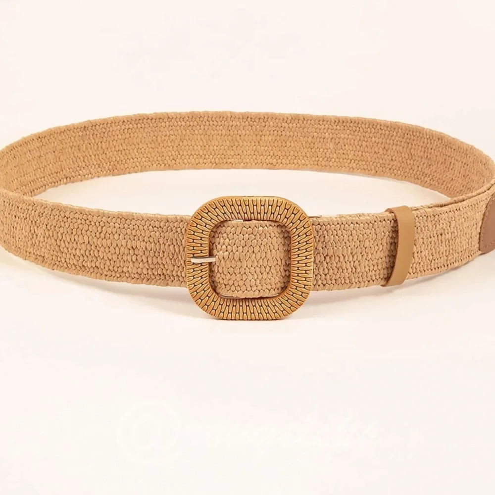 Woven Belt Tan Squared Buckle - Picture 2 of 5